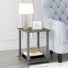 Furinno SIMPLISTIC Side Table Set of 2, 2-Tier Square Modern End Table, Nightstand, Night Stand, Bedside Table, Toolless Assembly, for Living Room, Bedroom, Americano(French Oak/Grey)
