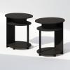 Furinno TIDUR Night Stand Set of 2, 2-Tier Oval Nightstand with Round Edge Tabletop, Open Shelf Bedside Table, End Table, Side Table, for Bedroom, Living Room, Walnut(Walnut)