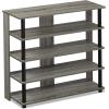 Furinno Turn-N-Tube 5 Tier Wide Shoe Rack, French Oak Grey/Black & Just 3-Tier Turn-N-Tube End Table/Side Table/Night Stand/Bedside Table with Plastic Poles, 1-Pack, French Oak Grey/Black