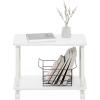 Furinno Turn-N-Tube Side Table, 2-Tier Oval Sofa End Table with Wheels, Round Corner Night Stand, Bedside Table with Open Shelf, Toolless Assembly, for Living Room, Bedroom, Amber Oak(White/White)