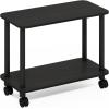 Furinno Turn-N-Tube Side Table, 2-Tier Oval Sofa End Table with Wheels, Round Corner Night Stand, Bedside Table with Open Shelf, Toolless Assembly, for Living Room, Bedroom, Amber Oak(Espresso/Black)