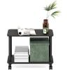 Furinno Turn-N-Tube Side Table, 2-Tier Oval Sofa End Table with Wheels, Round Corner Night Stand, Bedside Table with Open Shelf, Toolless Assembly, for Living Room, Bedroom, Amber Oak(Espresso/Black)
