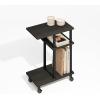 Furinno Turn-N-Tube Side Table, 2-Tier Oval Sofa End Table with Wheels, Round Corner Night Stand, Bedside Table with Open Shelf, Toolless Assembly, for Living Room, Bedroom, Amber Oak(Black Espresso/Black)