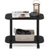 Furinno Turn-N-Tube Side Table, 2-Tier Oval Sofa End Table with Wheels, Round Corner Night Stand, Bedside Table with Open Shelf, Toolless Assembly, for Living Room, Bedroom, Amber Oak(Dark Espresso/Black)
