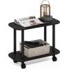 Furinno Turn-N-Tube Side Table, 2-Tier Oval Sofa End Table with Wheels, Round Corner Night Stand, Bedside Table with Open Shelf, Toolless Assembly, for Living Room, Bedroom, Amber Oak(Dark Espresso/Black)