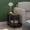 Furinno Turn-N-Tube Side Table, 2-Tier Oval Sofa End Table with Wheels, Round Corner Night Stand, Bedside Table with Open Shelf, Toolless Assembly, for Living Room, Bedroom, Amber Oak(Amber Pine/Black)