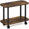 Furinno Turn-N-Tube Side Table, 2-Tier Oval Sofa End Table with Wheels, Round Corner Night Stand, Bedside Table with Open Shelf, Toolless Assembly, for Living Room, Bedroom, Amber Oak(Amber Oak/Black)