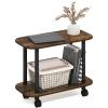 Furinno Turn-N-Tube Side Table, 2-Tier Oval Sofa End Table with Wheels, Round Corner Night Stand, Bedside Table with Open Shelf, Toolless Assembly, for Living Room, Bedroom, Amber Oak(Amber Oak/Black)