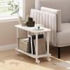 Furinno Turn-N-Tube Side Table, 2-Tier Oval Sofa End Table with Wheels, Round Corner Night Stand, Bedside Table with Open Shelf, Toolless Assembly, for Living Room, Bedroom, Amber Oak(White/White)
