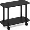 Furinno Turn-N-Tube Side Table, 2-Tier Oval Sofa End Table with Wheels, Round Corner Night Stand, Bedside Table with Open Shelf, Toolless Assembly, for Living Room, Bedroom, Amber Oak(Dark Espresso/Black)