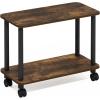 Furinno Turn-N-Tube Side Table, 2-Tier Oval Sofa End Table with Wheels, Round Corner Night Stand, Bedside Table with Open Shelf, Toolless Assembly, for Living Room, Bedroom, Amber Oak(Amber Pine/Black)