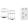 Furinno 3-Tier End Table and Coffee Table Set (2-Pack)(White/White)