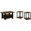 Furinno Andrey Coffee Table with Bin Drawer, Amber Pine/Black Small Non-Lift Top Simplistic Set of 2 End Table, 2-Pack, Amber Pine/Black