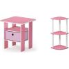Furinno Andrey End Table/Side Table/Night Stand/Bedside Table with Bin Drawer, Pink/Light Pink & Turn-N-Tube 3-Tier Reversible Corner Display Rack Multipurpose Shelving Unit, Pink/White