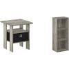 Furinno End Table, Bookcase and Storage Shelf 3-Tier Open Display French Oak Grey/Black