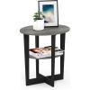 Furinno JAYA Side Table Set of 2, 2-Tier Round End Table with Oval Tabletop, Night Stand, Bedside Table with Open Shelf, for Living Room, Bedroom, Walnut(French Oak/Black)
