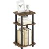 Furinno JUST Side Table, 3-Tier Turn-N-Tube End Table with Open Shelf, Round Curve Corner Night Stand, Bedside Table, Easy Assembly, for Living Room, Bedroom, White(Columbia Walnut/Black)