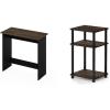 Furinno Simplistic Study Table, Columbia Walnut & Just 3-Tier Turn-N-Tube End Table/Side Table/Night Stand/Bedside Table with Plastic Poles, 1-Pack, Columbia Walnut/Black(Columbia Walnut)