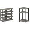 Furinno Turn-N-Tube 5 Tier Wide Shoe Rack, French Oak Grey/Black & Just 3-Tier Turn-N-Tube End Table/Side Table/Night Stand/Bedside Table with Plastic Poles, 1-Pack, French Oak Grey/Black