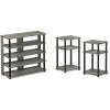 Furinno Turn-N-Tube 5 Tier Wide Shoe Rack, French Oak Grey/Black & Just 3-Tier Turn-N-Tube End Table/Side Table/Night Stand/Bedside Table with Plastic Poles, 2-Pack, French Oak Grey/Black