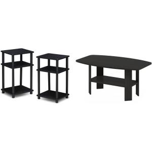 Furinno 3-Tier End Table and Coffee Table Set (2-Pack)(Americano/Black)