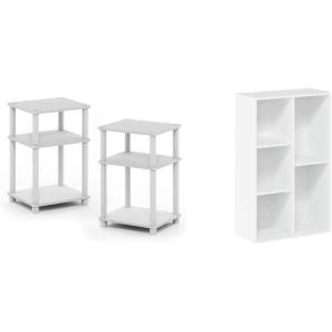 Furinno 3-Tier End Table and Coffee Table Set (2-Pack)(White/White)