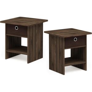 Furinno Dario End Table / Side Table / Night Stand / Bedside Table with Bin Drawer, 1-Pack, Light Blue/Light Blue(Columbia Walnut/Dark Brown)