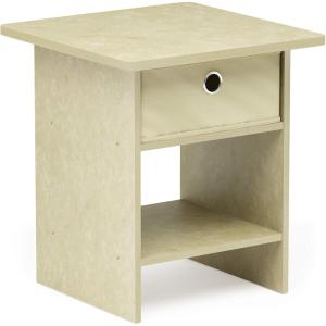 Furinno Dario End Table / Side Table / Night Stand / Bedside Table with Bin Drawer, 1-Pack, Light Blue/Light Blue(Cream Faux Marble/Ivory)
