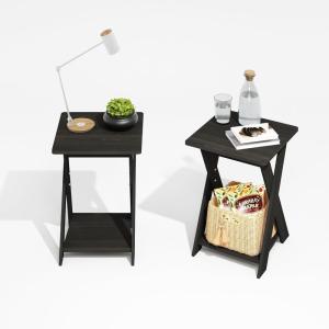 Furinno JAYA Side Table Set of 2, 2-Tier Round End Table with Oval Tabletop, Night Stand, Bedside Table with Open Shelf, for Living Room, Bedroom, Walnut(Black Espresso)
