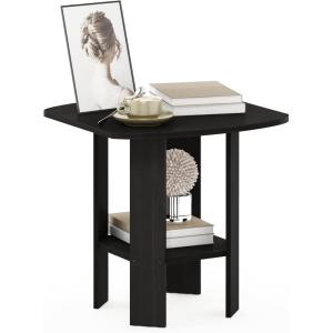 Furinno JAYA Side Table Set of 2, 2-Tier Round End Table with Oval Tabletop, Night Stand, Bedside Table with Open Shelf, for Living Room, Bedroom, Walnut(Espresso)