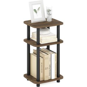 Furinno JUST Side Table, 3-Tier Turn-N-Tube End Table with Open Shelf, Round Curve Corner Night Stand, Bedside Table, Easy Assembly, for Living Room, Bedroom, White(Columbia Walnut/Black)