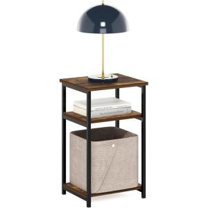Furinno JUST Side Table, 3-Tier Turn-N-Tube End Table with Open Shelf, Round Curve Corner Night Stand, Bedside Table, Easy Assembly, for Living Room, Bedroom, White(Amber Pine)