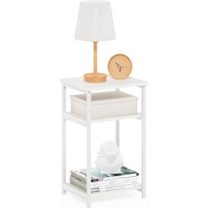 Furinno JUST Side Table, 3-Tier Turn-N-Tube End Table with Open Shelf, Round Curve Corner Night Stand, Bedside Table, Easy Assembly, for Living Room, Bedroom, White(White/White)
