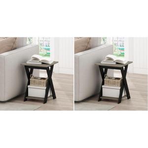 Furinno Modern Simplistic Criss-Crossed End Table, Side Table, Grey Oak/Black (Pack of 2)(2-Pack  X-Legs)