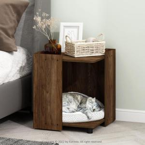 Furinno PELI Side Table, Square End Table with Storage Shelf, Night Stand, Bedside Table, for Living Room, Bedroom, Americano(Columbia Walnut)