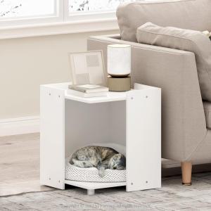 Furinno PELI Side Table, Square End Table with Storage Shelf, Night Stand, Bedside Table, for Living Room, Bedroom, Americano(Solid White)