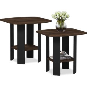 Furinno SIMPLE DESIGN Side Table Set of 2, 2-Tier Modern End Table with Soft Edges, Open Shelves Night Stand, Bedside Table, for Living Room, Bedroom, Columbia Walnut(1)