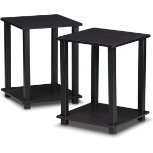 Furinno SIMPLISTIC Side Table Set of 2, 2-Tier Square Modern End Table, Nightstand, Night Stand, Bedside Table, Toolless Assembly, for Living Room, Bedroom, Americano(Dark Walnut)