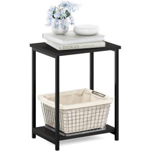 Furinno SIMPLISTIC Side Table Set of 2, 2-Tier Square Modern End Table, Nightstand, Night Stand, Bedside Table, Toolless Assembly, for Living Room, Bedroom, Americano(Espresso)