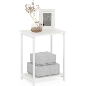 Furinno SIMPLISTIC Side Table Set of 2, 2-Tier Square Modern End Table, Nightstand, Night Stand, Bedside Table, Toolless Assembly, for Living Room, Bedroom, Americano(White/White)