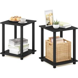 Furinno SIMPLISTIC Side Table Set of 2, 2-Tier Square Modern End Table, Nightstand, Night Stand, Bedside Table, Toolless Assembly, for Living Room, Bedroom, Americano(Americano/Black)