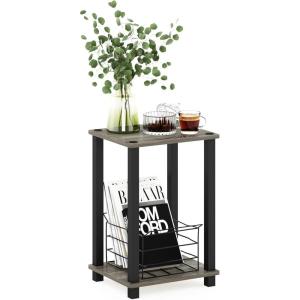 Furinno Simplistic End Table, 2-Pack, French Oak/Black(French Oak/Black)