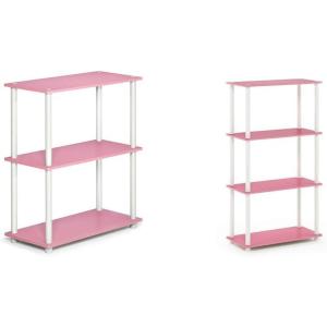 Furinno Turn-N-Tube 3-Tier Compact Multipurpose Shelf Display Rack, Dark Cherry & Just 3-Tier Turn-N-Tube End Table/Side Table/Night Stand(Pink/White)