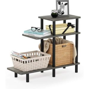 Furinno Turn-N-Tube 3-Tier Sofa Side Table Tall, Espresso/Black(French Oak/Black)