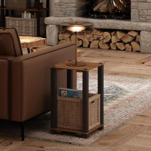 Furinno Turn-N-Tube 3-Tier Wood Slat End Table with Open Shelves, Natural/Black(Natural/Black)