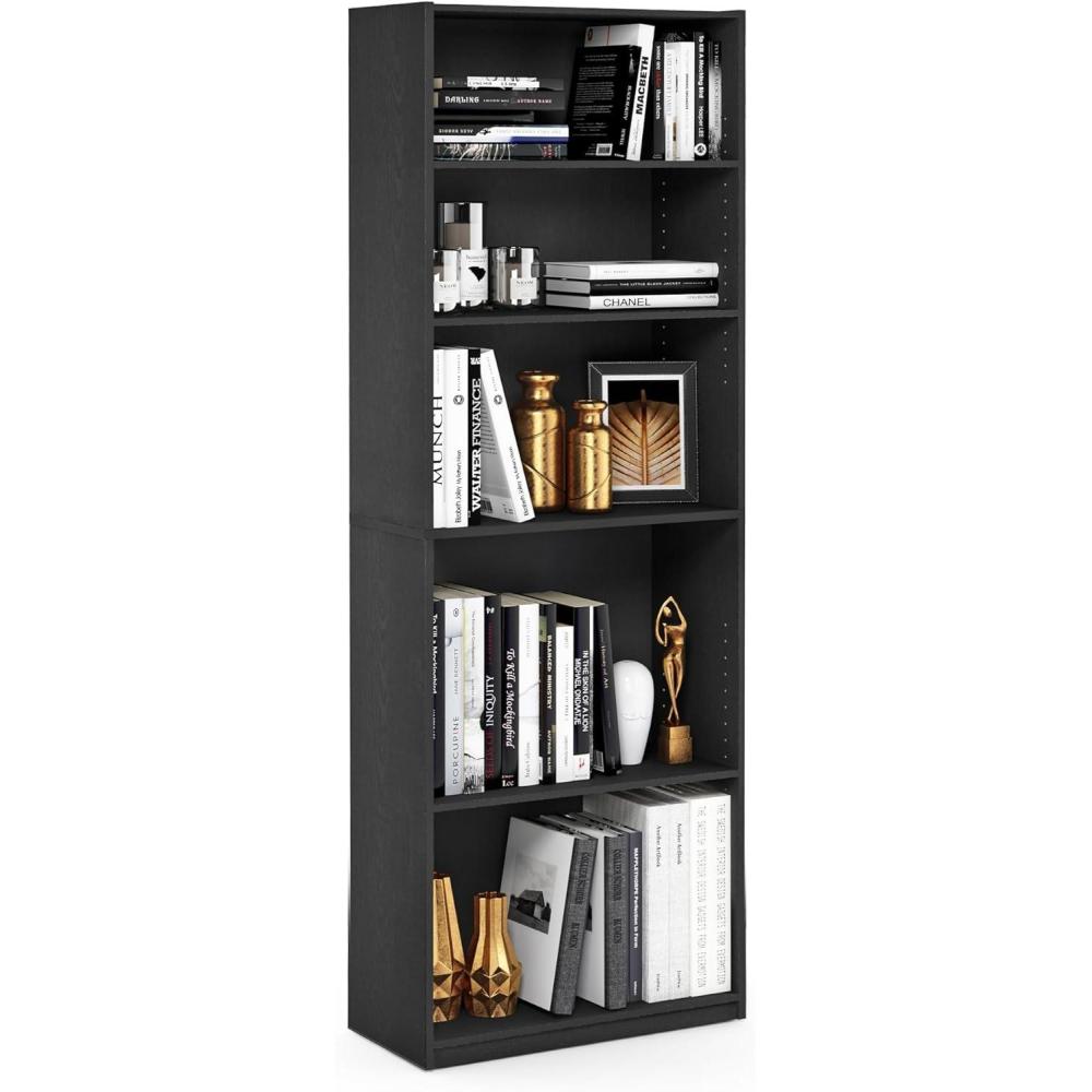 imageFurinno JAYA Book Shelf 5Tier Bookshelf Bookcase with Adjustable Shelves 95 x 245 x 712 for Organization and Storage for Living Room Bedroom Home Office Amber PineBlack