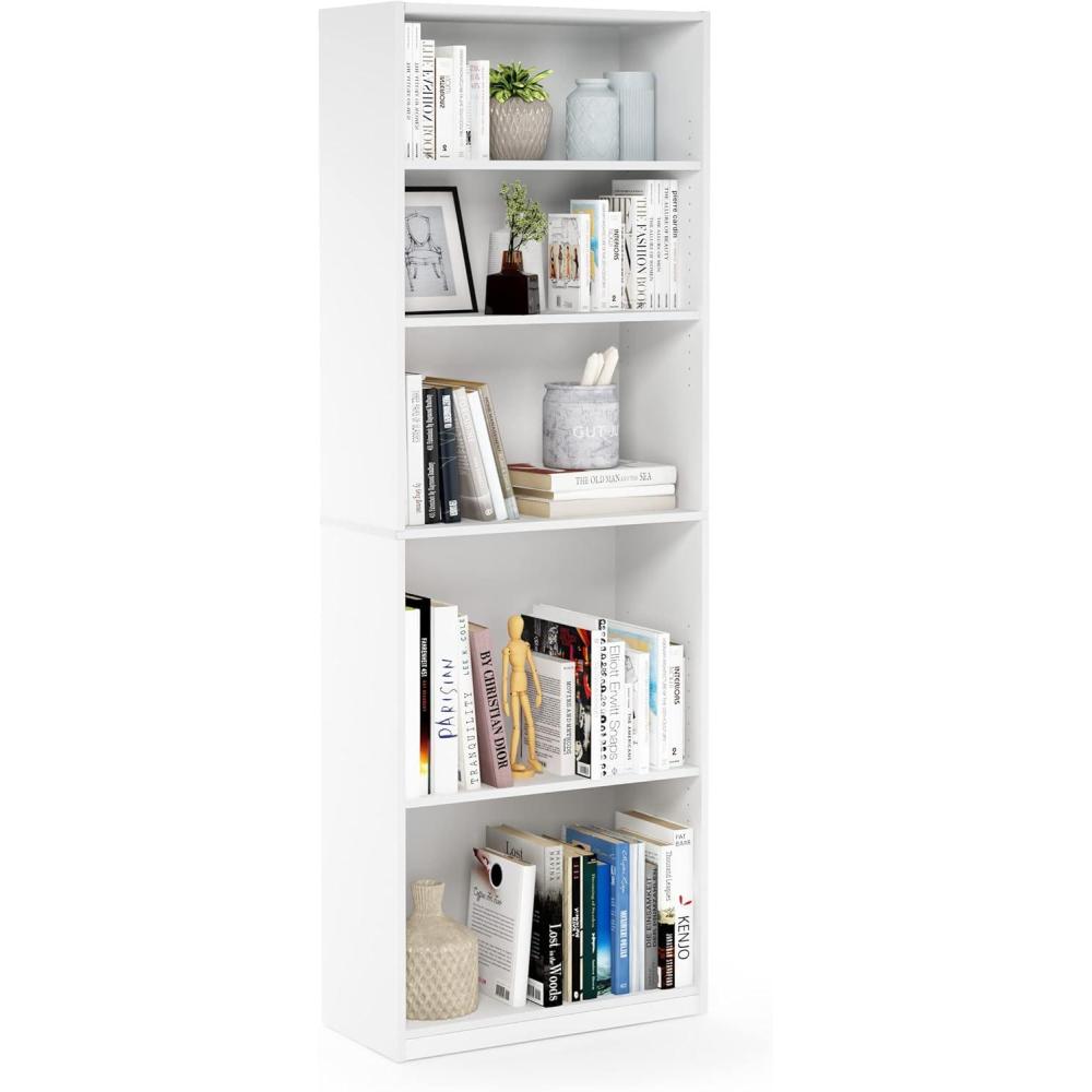 imageFurinno JAYA Book Shelf 5Tier Bookshelf Bookcase with Adjustable Shelves 95 x 245 x 712 for Organization and Storage for Living Room Bedroom Home Office Amber PineWhite