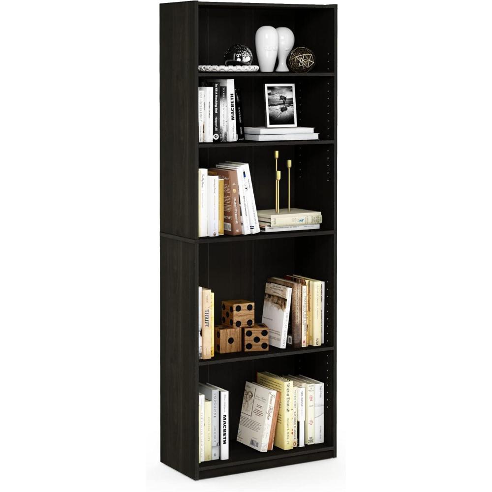 imageFurinno JAYA Book Shelf 5Tier Bookshelf Bookcase with Adjustable Shelves 95 x 245 x 712 for Organization and Storage for Living Room Bedroom Home Office Amber PineEspresso