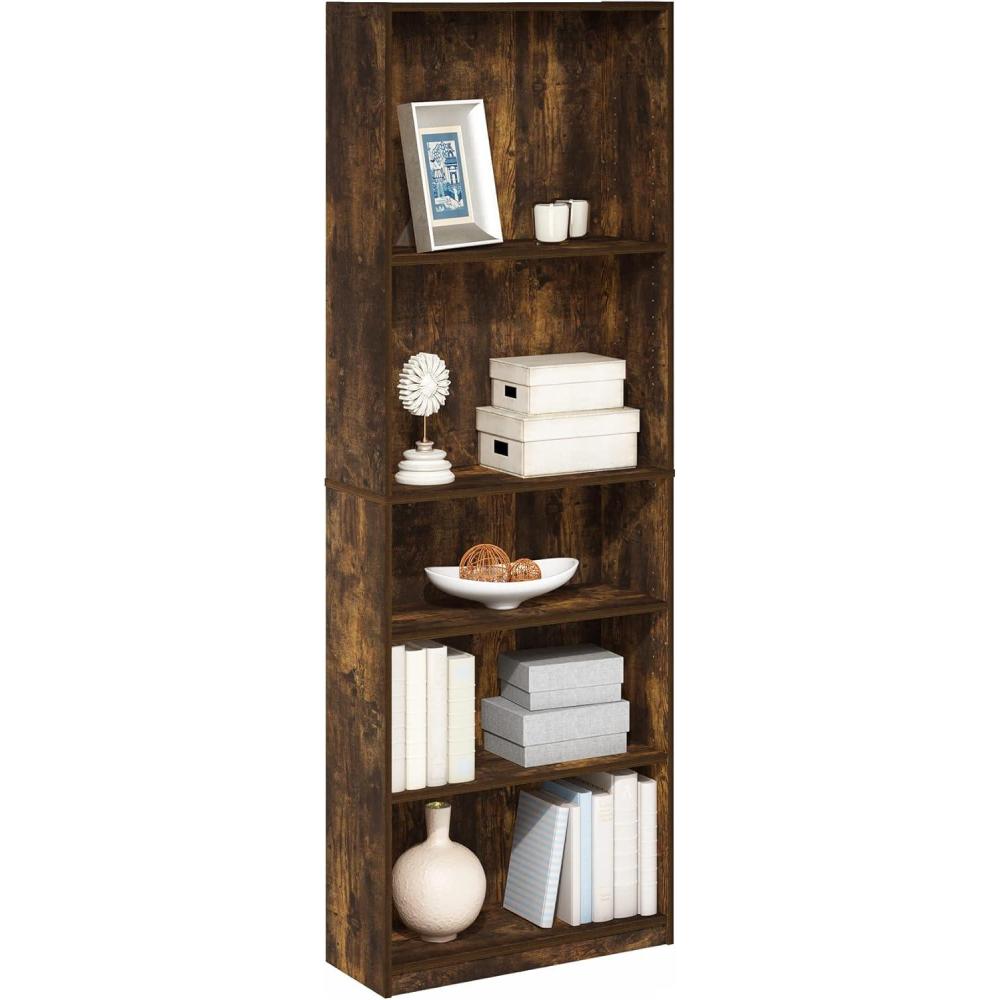 imageFurinno JAYA Book Shelf 5Tier Bookshelf Bookcase with Adjustable Shelves 95 x 245 x 712 for Organization and Storage for Living Room Bedroom Home Office Amber PineAmber Pine