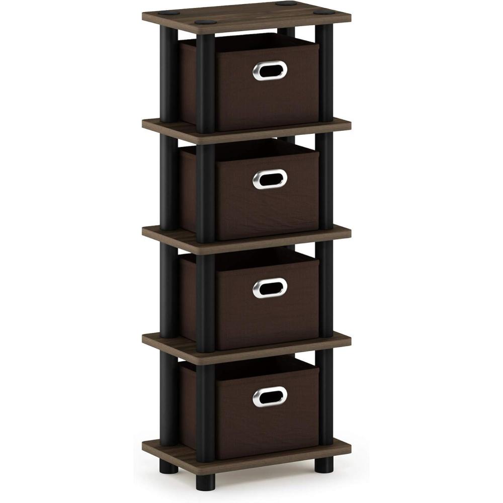 imageFurinno LACi 4Bins System Rack 113W x 288H Inch EspressoBlackColumbia WalnutBlackDark Brown